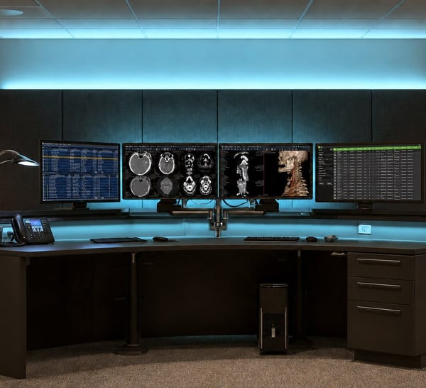 eUnity diagnostic viewer, dual-monitor reading workstation.