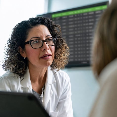 Physician reviewing imaging with a patient.