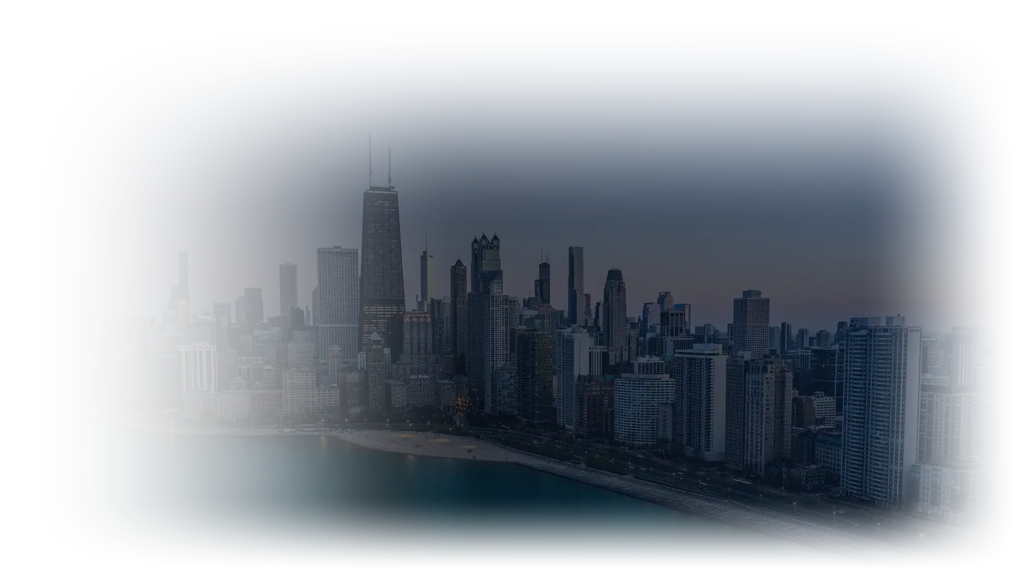 Chicago skyline from Lake Michigan at dusk