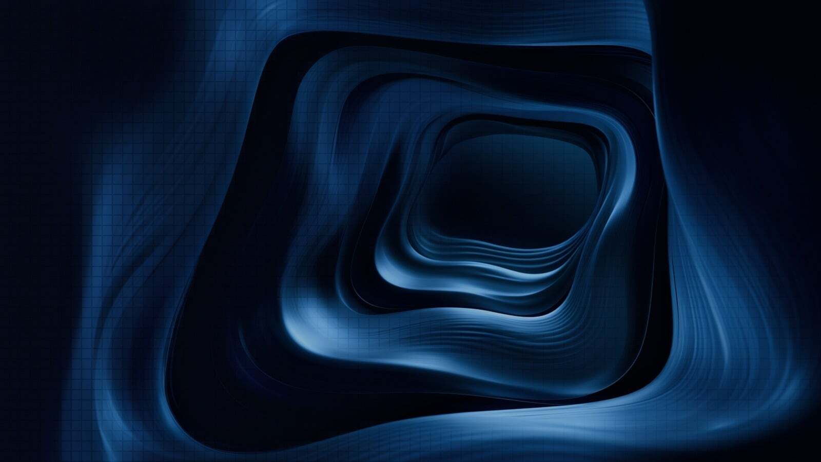 Concentric blue forms folding inward toward a dark center