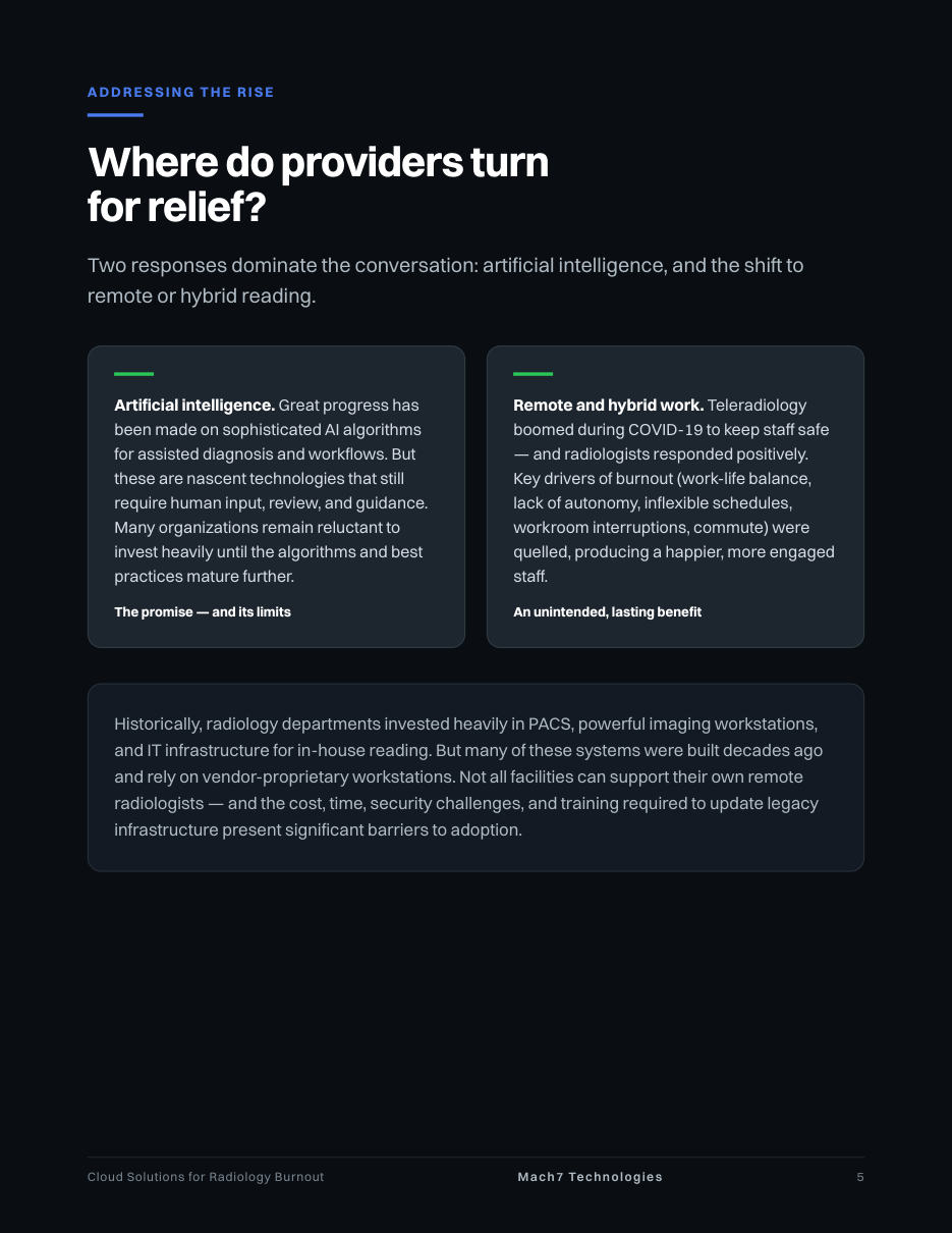 Adopting Cloud Solutions to Address Burnout in Radiology, page 5: Where do providers turn for relief?