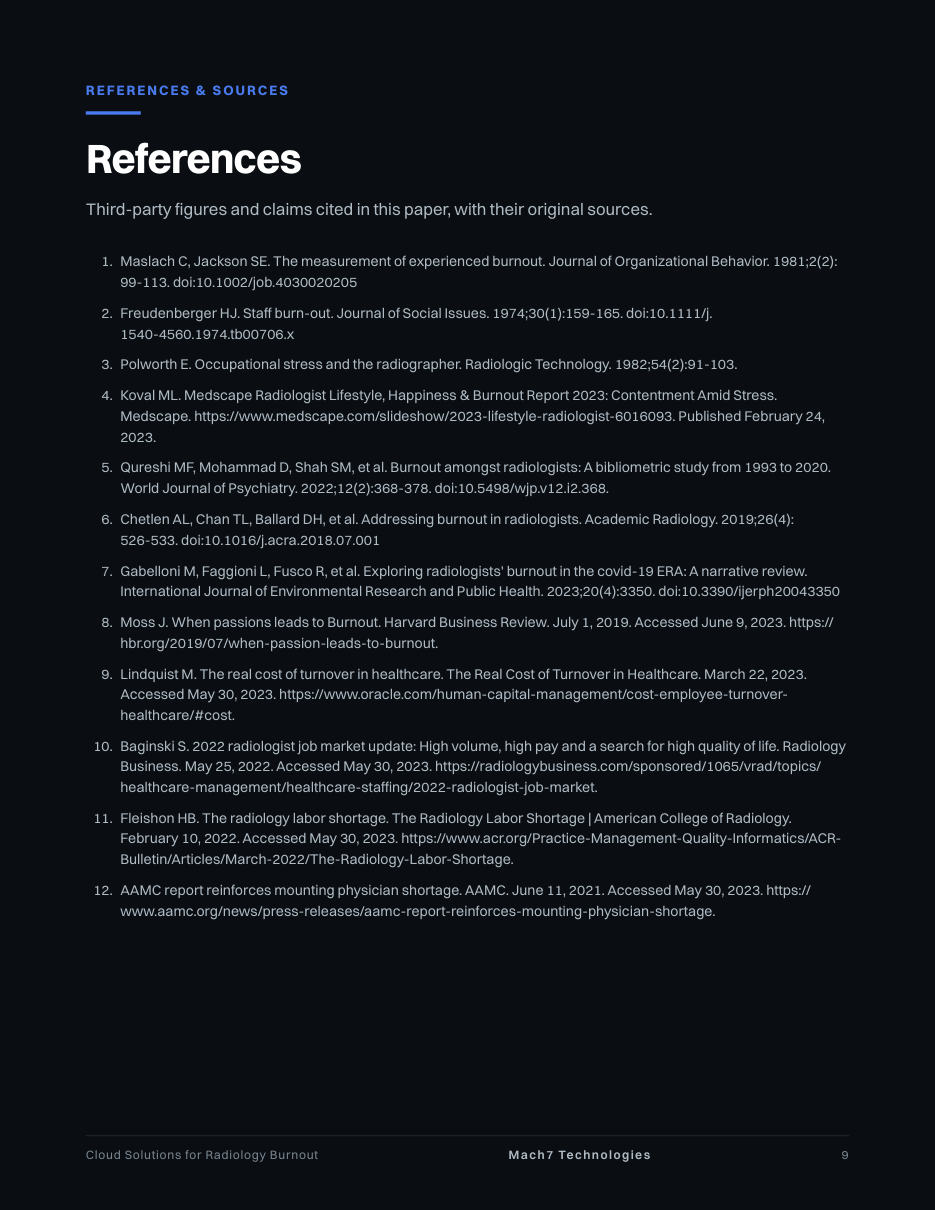 Adopting Cloud Solutions to Address Burnout in Radiology, page 10: References and sources