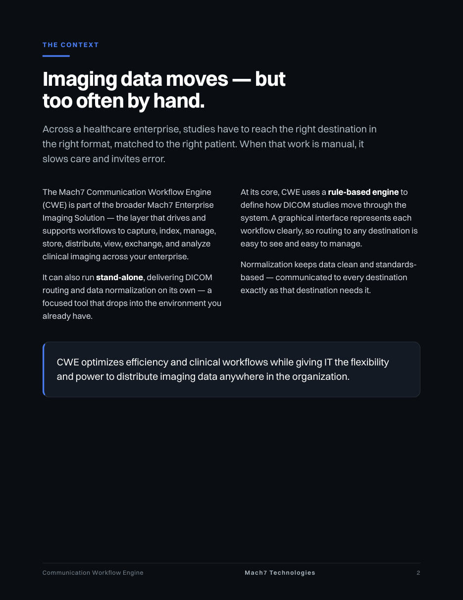Mach7 Communication Workflow Engine, page 2: The context