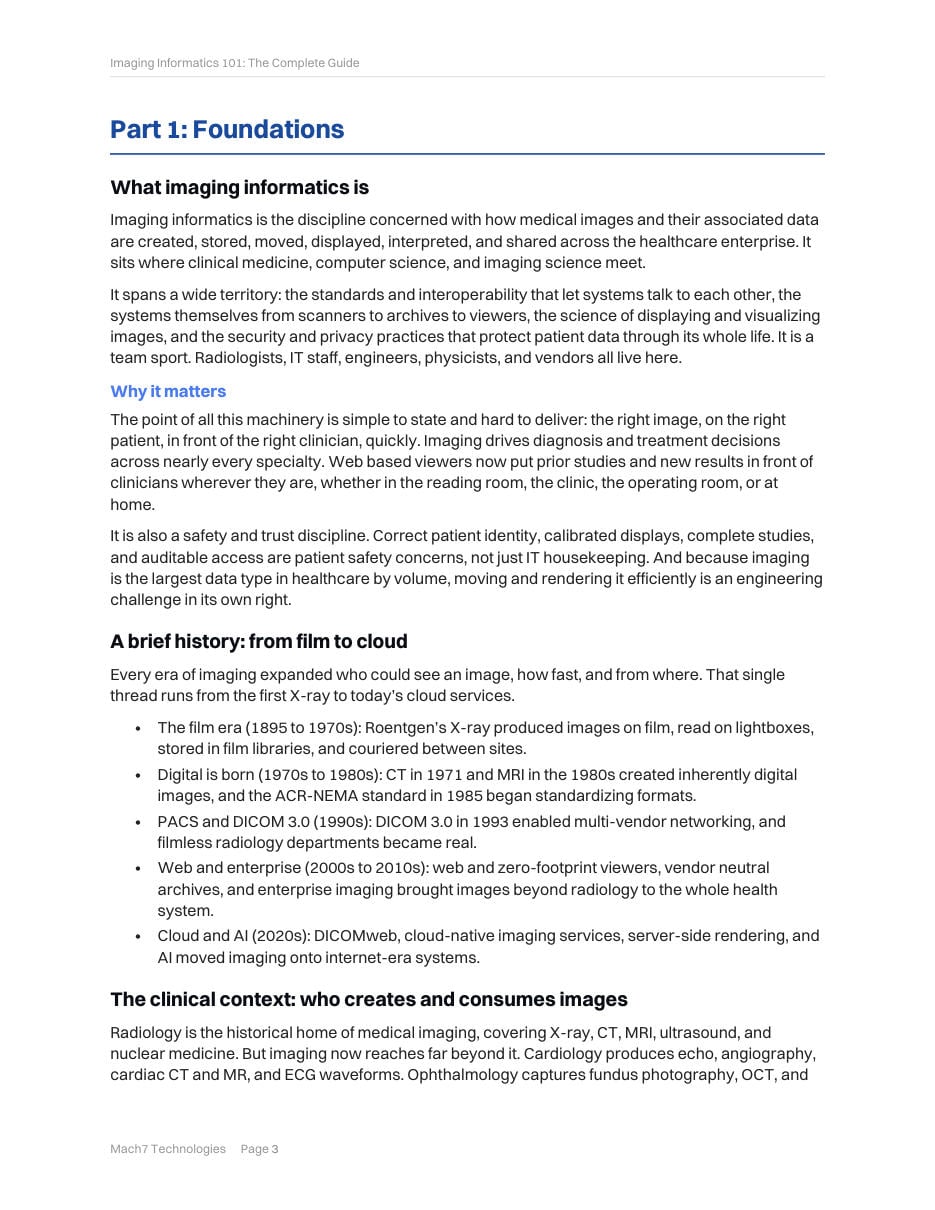 Part 1 Foundations, explaining what imaging informatics is