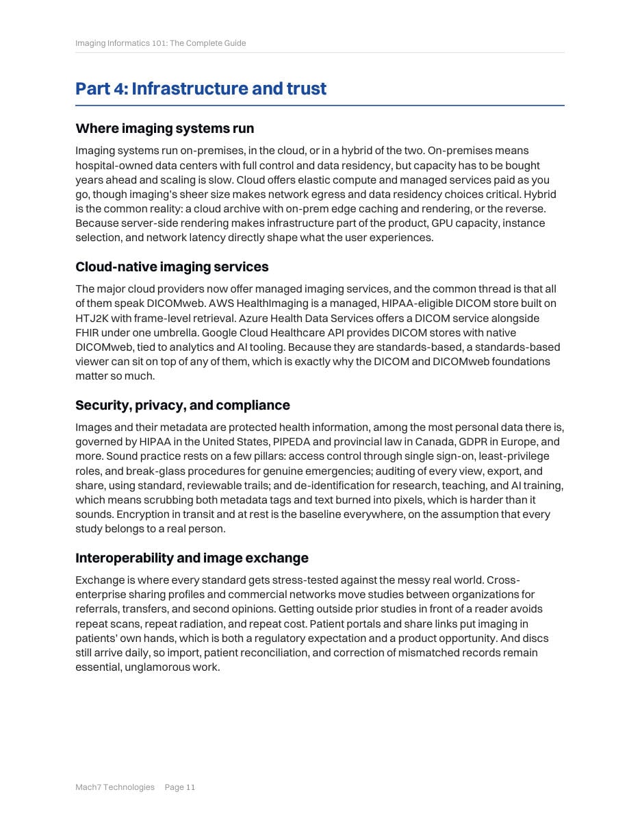 Part 4, infrastructure and trust, covering where imaging systems run