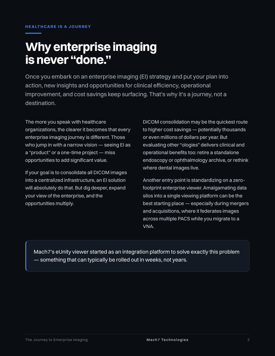 The Journey to Enterprise Imaging, page 2: Why enterprise imaging is never done
