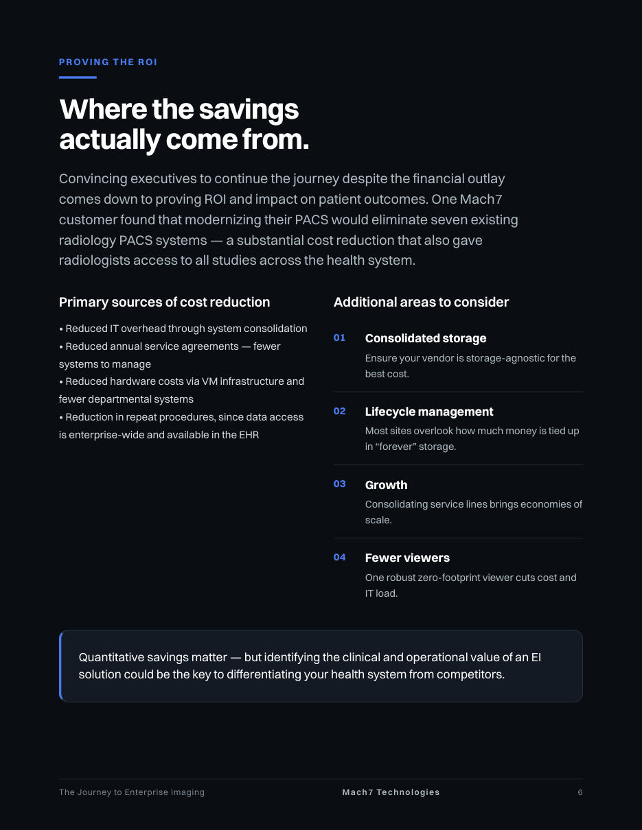 The Journey to Enterprise Imaging, page 6: Where the savings actually come from