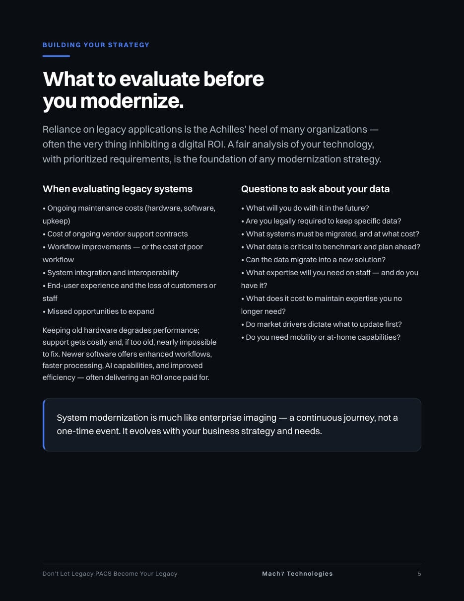 Don't Let Legacy PACS Become Your Legacy, page 5: What to evaluate before you modernize
