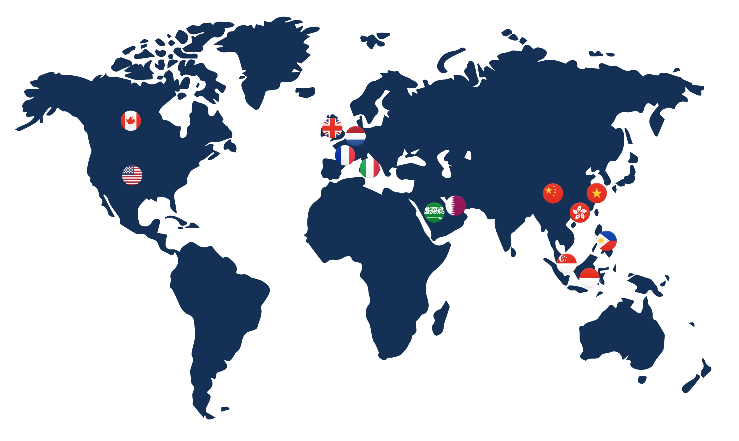 World-Map-With-Flags-v2 Map showing different locations of Mach7 customers
